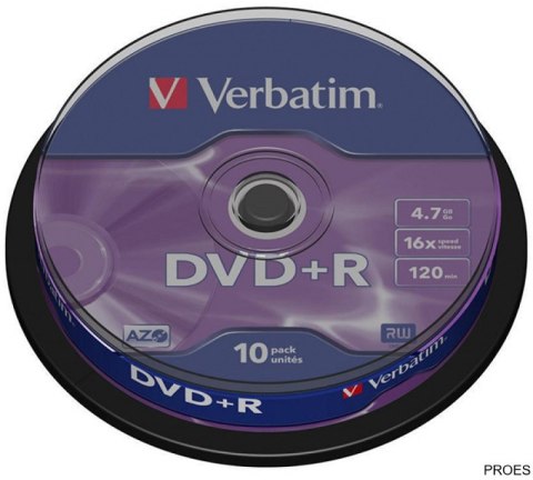 Płyta DVD+R VERBATIM CAKE(10) 4.7GB x16 Matt Silver 43498 Płyta DVD+R VERBATIM CAKE(10) 4.7GB x16 Matt Silver 43498