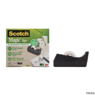 Taśma biurowa SCOTCH Magic Greener Choice (9-1933R3C38), matowa, 19mm, 33m, 3szt., podajnik C-38 GRATIS (X)
