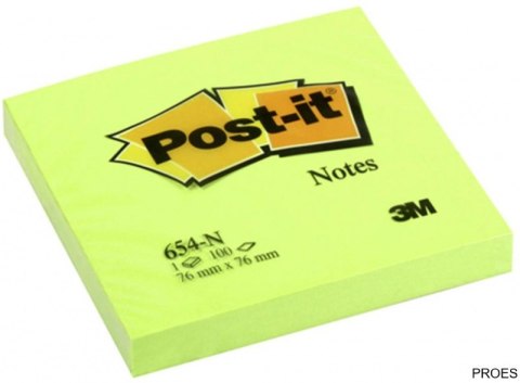 Bloczek samoprzylepny POST-IT_ (654N), 76x76mm, 1x100 kart., jaskrawy zielony