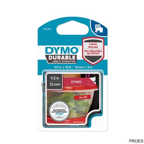 Taśma DYMO D1 Durable - 12 mm x 3 M - biały/czerwony 1978366 do drukarek etykiet Taśma DYMO D1 Durable - 12 mm x 3 M - biały/czerwony 1978366 do drukarek etykiet