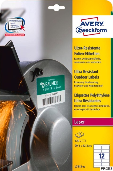 Etykiety UltraResistant L7913-10 99,1x42,3 10ark Trwałe, polietylenowe, Avery Zweckform Etykiety UltraResistant L7913-10 99,1x42,3 10ark Trwałe, polietylenowe, Avery Zweckform