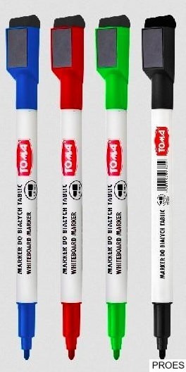 Pisaki do białych tablic z magnesem w nasadce, końcówka 1,5mm mix TO-268 Toma