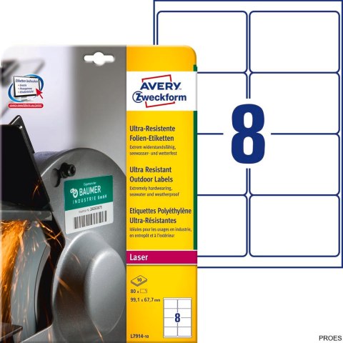 Etykiety UltraResistant L7914-10 99,1x67,7 10ark Trwałe, polietylenowe, białe, Avery Zweckform Etykiety UltraResistant L7914-10 99,1x67,7 10ark Trwałe, polietylenowe, białe, Avery Zweckform