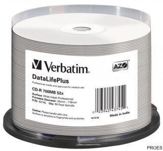 Płyta VERBATIM CD-R 700MB 52X AZO PRINTABLE CAKE (50) PRO 43745