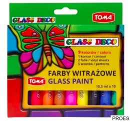 Farby witrażowe GLASS PAINT - 9 kolorów + konturówka + folie mix TO-750 Toma