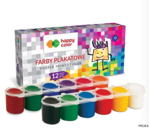 Farba plakatowa tempera, 12 kol x 25ml, Happy color HA 3310 0025-K12