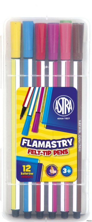 Flamastry Astra heksagonalne w plastikowym boxie - 12 sztuk, 314115001 (X)