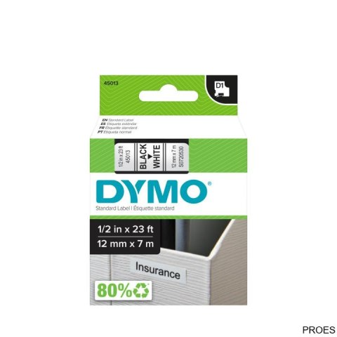 Taśma DYMO D1 - 12 mm x 7 m, czarny / biały S0720530 do drukarek etykiet Taśma DYMO D1 - 12 mm x 7 m, czarny / biały S0720530 do drukarek etykiet