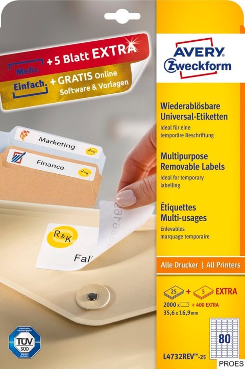 Etykiety uniwersalne L4732REV-25 35,6x16,9 30ark Usuwalne Avery Zweckform Etykiety uniwersalne L4732REV-25 35,6x16,9 30ark Usuwalne Avery Zweckform