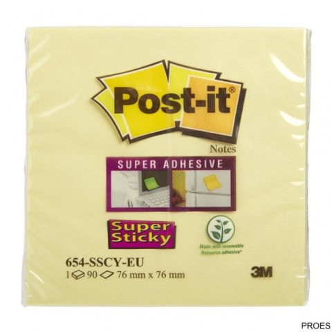 Bloczek 3M POST-IT 76x76mm żółty 90k Super Sticky 70005197911