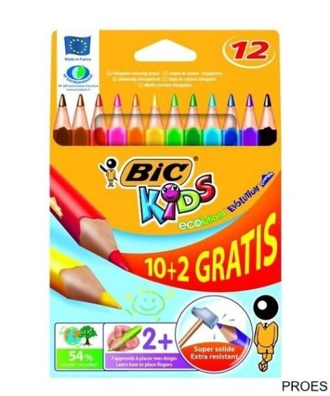Kredki ołówkowe BIC Kids Evolution Triangle ECOlutions 10+2kol, 8871462 Kredki ołówkowe BIC Kids Evolution Triangle ECOlutions 10+2kol, 8871462