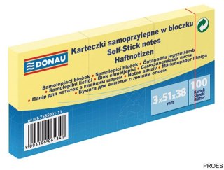 Bloczek samoprzylepne 3szt x 100 karteczek jasnożółte 51*38 7585001/1 DONAU