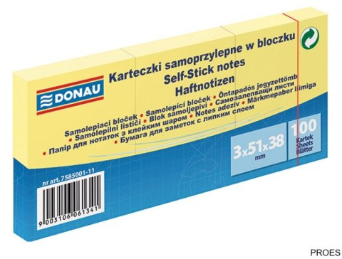 Bloczek samoprzylepne 3szt x 100 karteczek jasnożółte 51*38 7585001/1 DONAU