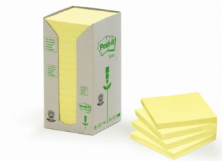 Ekologiczne karteczki samoprzylepne Post-it z certyfikatem PEFC Recycled, Żółte, 76x76mm, 16 bloczków po 100 karteczek, 654-1T 3