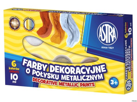 Farby dekoracyjne Astra o połysku metalicznym 6 kolorów - 10 ml, 83411900