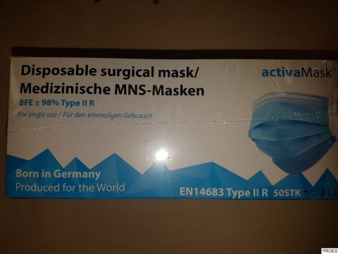 Maseczki medyczne 50szt niebieska TYP II CE BFE>=98% MEDICAL 8%VAT Maseczki medyczne 50szt niebieska TYP II CE BFE>=98% MEDICAL 8%VAT