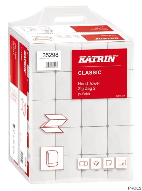 Ręczniki składane KATRIN CLASSIC Zig Zag, ZZ, 20x200, Handy Pack, 35298, opakowanie: 20 owijek Ręczniki składane KATRIN CLASSIC Zig Zag, ZZ, 20x200, Handy Pack, 35298, opakowanie: 20 owijek