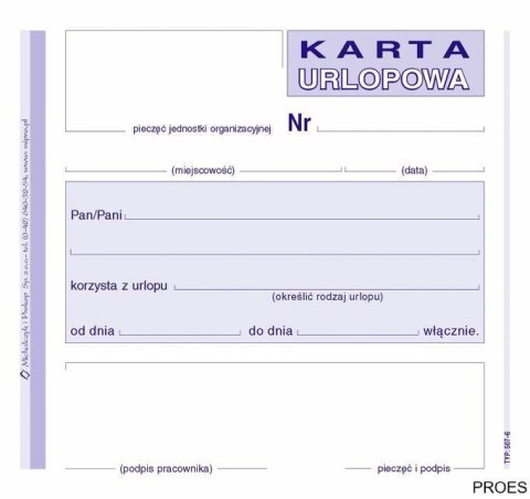507-6 Karta urlopowa MICHALCZYK&PROKOP 2/3 A6 40 kartek 507-6 Karta urlopowa MICHALCZYK&PROKOP 2/3 A6 40 kartek