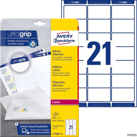 Etykiety adresowe L7160-40 63,5 x 38,1 40ark. Avery Zweckform