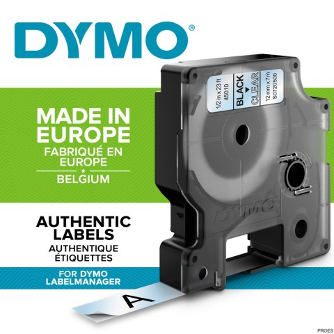 Taśma DYMO D1 - 12 mm x 7 m, czarny / przezroczysty S0720500 do drukarek etykiet Taśma DYMO D1 - 12 mm x 7 m, czarny / przezroczysty S0720500 do drukarek etykiet