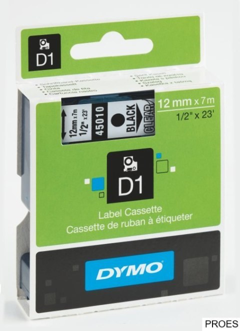 Taśma DYMO D1 - 12 mm x 7 m, czarny / przezroczysty S0720500 do drukarek etykiet Taśma DYMO D1 - 12 mm x 7 m, czarny / przezroczysty S0720500 do drukarek etykiet
