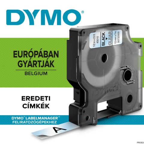 Taśma DYMO D1 - 12 mm x 7 m, czarny / przezroczysty S0720500 do drukarek etykiet Taśma DYMO D1 - 12 mm x 7 m, czarny / przezroczysty S0720500 do drukarek etykiet