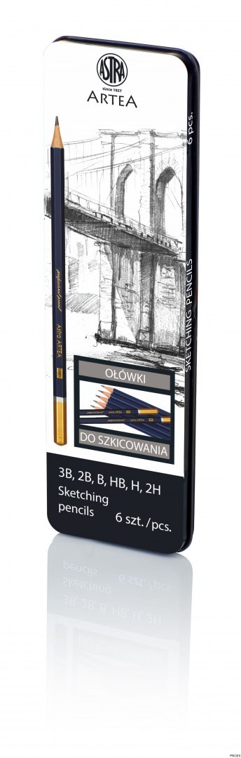 Ołówki do szkicowania w metalowym pudełku 6 sztuk ASTRA, 206118001 Ołówki do szkicowania w metalowym pudełku 6 sztuk ASTRA, 206118001