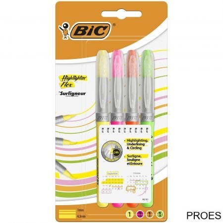 Zakreślacze BIC Highlighter Flex mix AST Etui 4szt, 950470