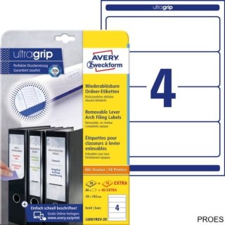 Etykiety na segregatory, A4, 10 ark./op., 59 x 192 mm, białe, AVERY ZWECKFORM UltraGrip, L6061-10