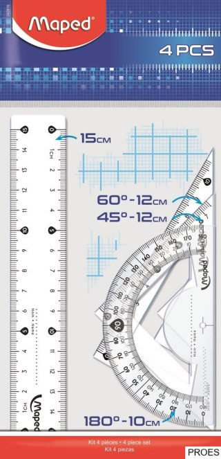 Zestaw geometryczny (linijka 15cm, 2 ekierki, kątomierz) 242815 MAPED