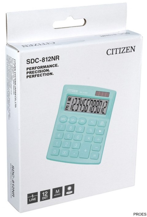 Kalkulator biurowy CITIZEN SDC-812NRGRE, 12-cyfrowy, 127x105mm, zielony Kalkulator biurowy CITIZEN SDC-812NRGRE, 12-cyfrowy, 127x105mm, zielony