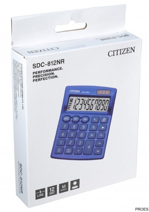 Kalkulator biurowy CITIZEN SDC-812NRNVE, 12-cyfrowy, 127x105mm, granatowy Kalkulator biurowy CITIZEN SDC-812NRNVE, 12-cyfrowy, 127x105mm, granatowy