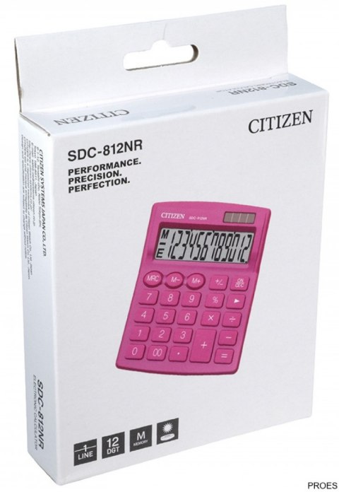 Kalkulator biurowy CITIZEN SDC-812NRPKE, 12-cyfrowy, 127x105mm, różowy Kalkulator biurowy CITIZEN SDC-812NRPKE, 12-cyfrowy, 127x105mm, różowy