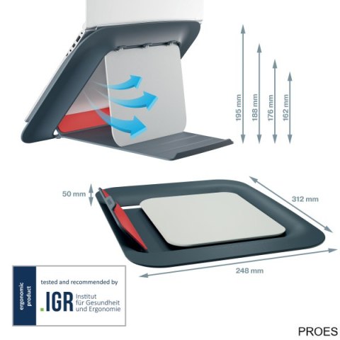 Podstawka pod laptopa Ergo Cosy, szara Leitz 64260089 Podstawka pod laptopa Ergo Cosy, szara Leitz 64260089