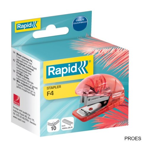 Zszywacz mini Rapid ColourBreeze F4, 10 kartek, 5 lat gwarancji, koralowy 5001531 Zszywacz mini Rapid ColourBreeze F4, 10 kartek, 5 lat gwarancji, koralowy 5001531