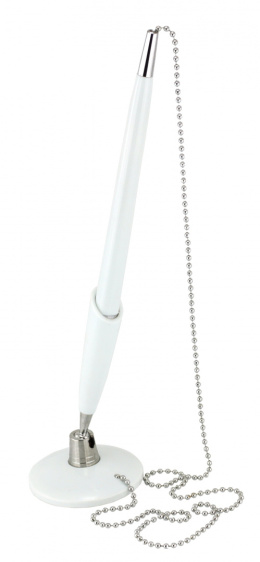 Długopis plastikowy z podstawką i metalowym łańcuszkiem biały 0,7mm KAMPALA A01.2198.00