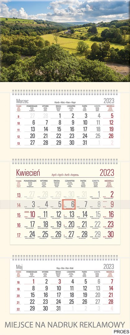 Kalendarz Trójdzielny z główką (T07) GÓRY - krem 2024 TELEGRAPH