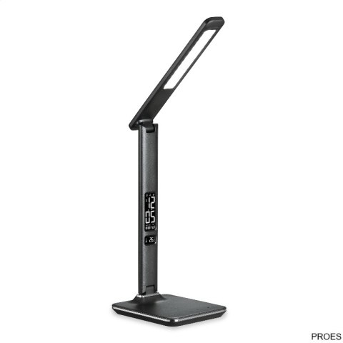 Lampka biurkowa czarna led Platinet 14W PDLU13 z zegarem, alarmem, termometrem i ładowarką USB