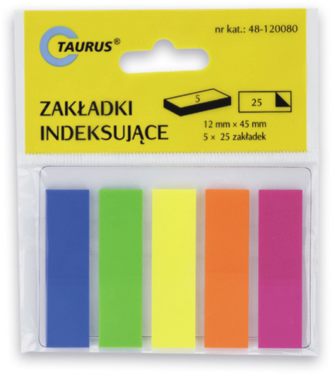 Zakładki indeksujące 12mm x 45mm neon 5 kol. 48-120080 TAURUS
