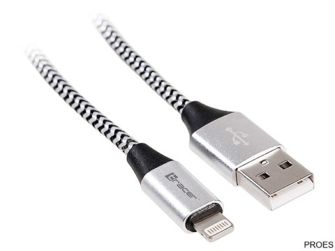 Kabel USB 2.0 iPhone AM - lightning 1,0m czarno-srebrny TRACER TRAKBK46268