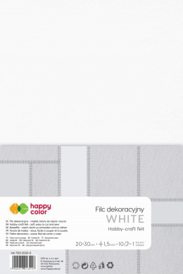 Filc dekoracyjny, 20x30 cm, 1,5 mm, 10 ark., biały, Happy Color HA 7120 2030-0