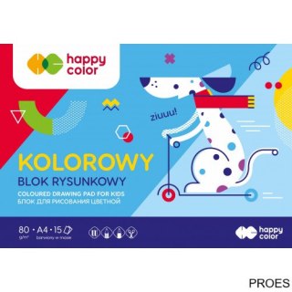Blok rysunkowy kolorowy A4, 80g, 15 ark, Happy Color HA 3708 2030-09