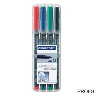 Foliopis Lumocolor, M, wodoodporny, zestaw 4 kol. (2, 3, 5, 9) w etui box, Staedtler S 317 WP4
