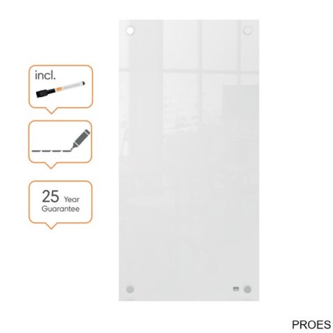 Mała podłużna szklana tablica suchościeralna Nobo Home 300x600mm, biała 1915603 Mała podłużna szklana tablica suchościeralna Nobo Home 300x600mm, biała 1915603
