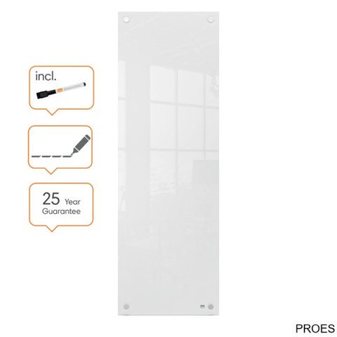 Mała podłużna szklana tablica suchościeralna Nobo Home 300x900mm, biała 1915604 Mała podłużna szklana tablica suchościeralna Nobo Home 300x900mm, biała 1915604