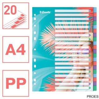 Przekładki ColourBreeze PP A4, 20 przekładek Esselte 628502