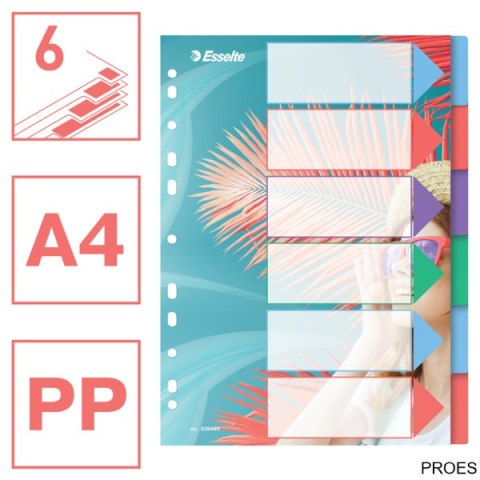 Przekładki ColourBreeze PP A4, 6 przekładek Esselte 628499 Przekładki ColourBreeze PP A4, 6 przekładek Esselte 628499