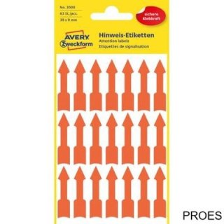 Etykiety informacyjne trwałe, strzałki, 63 etyk./op., 33 x 9 mm, czerwony odblaskowy, AVERY ZWECKFORM, 3008