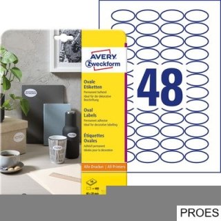 Etykiety o nietypowych kształtach, A4, 10 ark./op., 40x20 mm, owalne, trwałe, AVERY ZWECKFORM, 6241.10.01