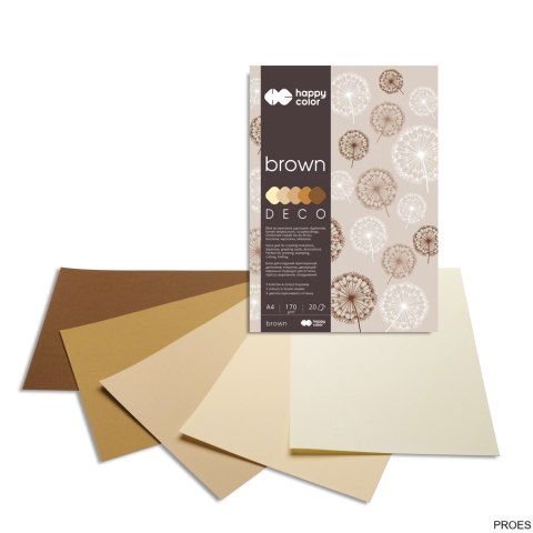 Blok Deco Brown A4, 170g, 20 ark, 5 kol. tonacja brązowa, Happy Color HA 3717 2030-072 Blok Deco Brown A4, 170g, 20 ark, 5 kol. tonacja brązowa, Happy Color HA 3717 2030-072